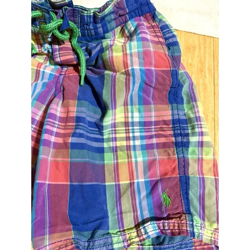 POLO RALPH LAUREN Swim‎ Shorts Trunks Boys size 6 BLUE Red Yellow Green PLAID